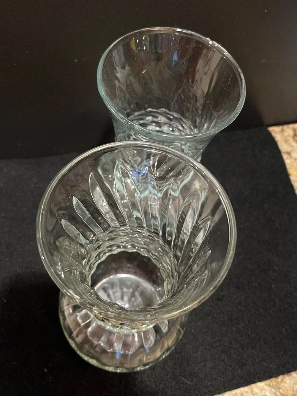 Vintage Anchor Hocking Optic Swirl Ribbed Clear Glass Vases - Set of 2